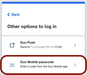 Duo Mobile passcode option
